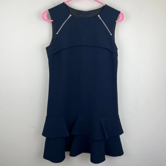 Sandro Sleeveless Ruffle Zipper Accent Blue Mini Dress Womens Size: 1 US: S - Picture 1 of 7